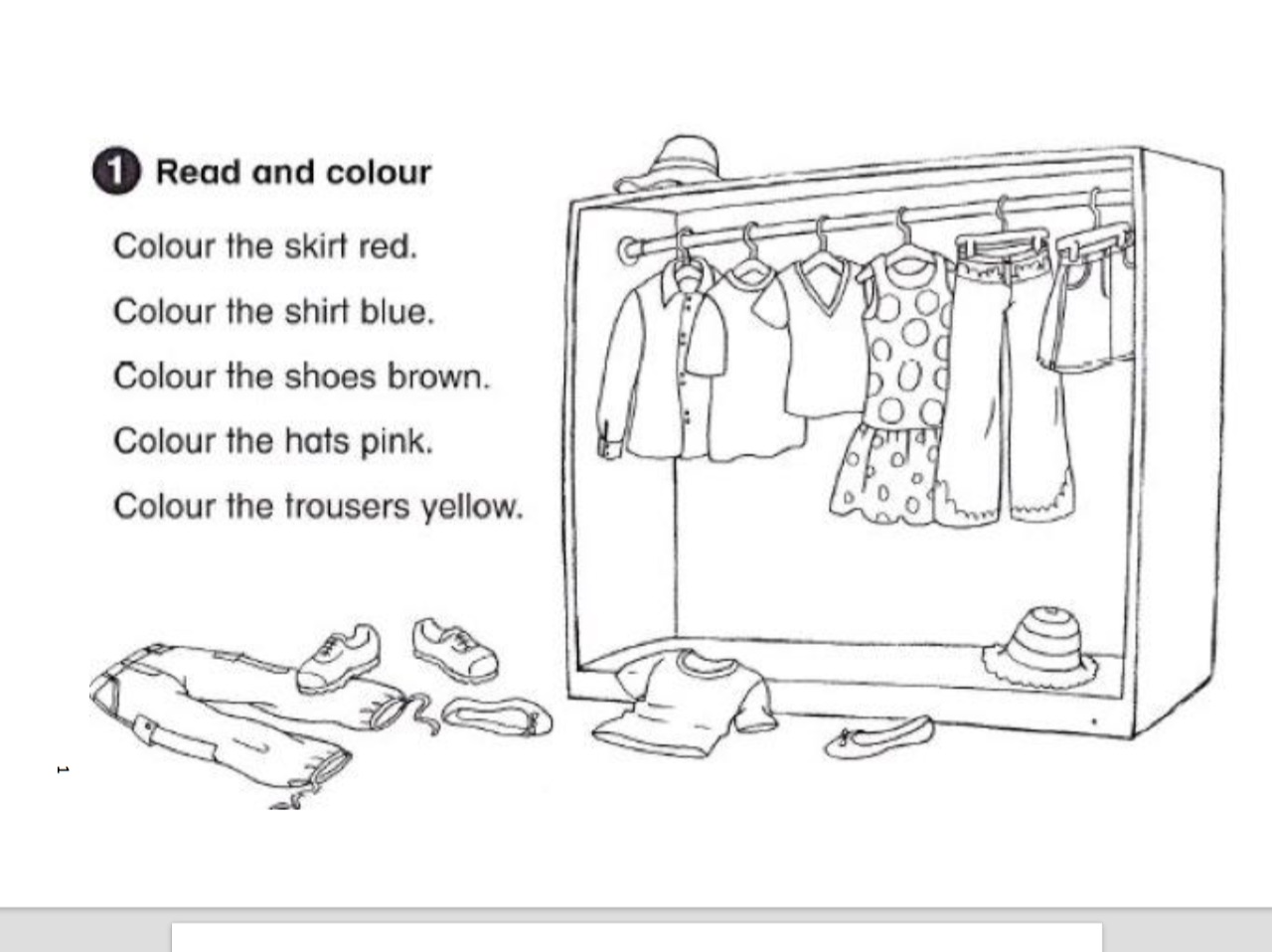 Раскраска одежда на английском для детей